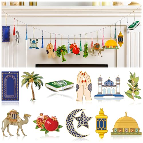 Briwooody 24 Pcs Ramadan Garland Banner Eid Mubarak Ramadan Decorations for Home Eid Mubarak Banner Set Islam Muslim Celebration Lesser Bairam Decoration for Home Fireplace Indoor Outdoor