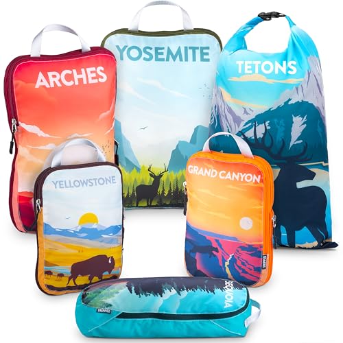 TRIPPED Travel Gear Compression Packing Cubes for Carry-On Travel 6-Pack - color: National Park, size: 6 Piece