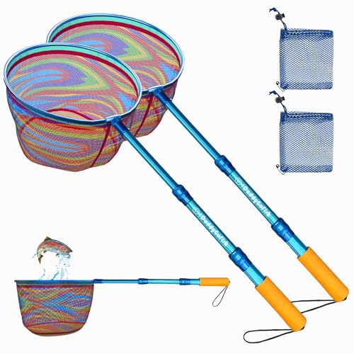 Kids Fishing Net - Extendable Telescopic Landing Net for Boy Girl Children Catching Small Fish Crab Shrimp Minnow Dragonfly Beach Pier Lake River Ocean - color: Style 1 (2 Pack, Blue + Blue)