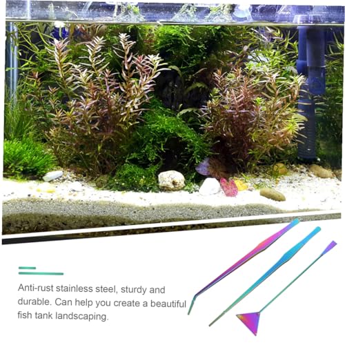 GANAZONO 3Pcs Aquascaping Tool Set Stainless Steel Tweezers Spatula for Aquarium Cleaning for Water Plants Fish Tank Decorations