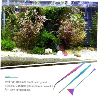 GANAZONO 3Pcs Aquascaping Tool Set Stainless Steel Tweezers Spatula for Aquarium Cleaning for Water Plants Fish Tank Decorations