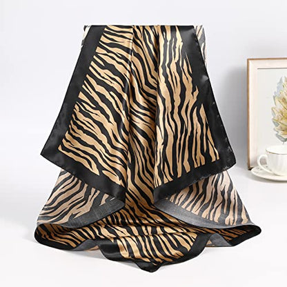 AWAYTR 35” Large Satin Square Head Scarf - 2Pcs Silk Like Floral Head Scarves Square Satin Hair Scarf Bandanas for Women - color: Stripe Printing