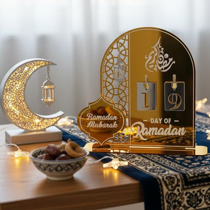 Ramadan Calendar, Golden Acrylic Ramadan Advent Calendar for Home Decor, Ramadan Good Deed Calendar for Kids Aged 14+, Ramadan Countdown Decorations, Ramadan Gift for Families