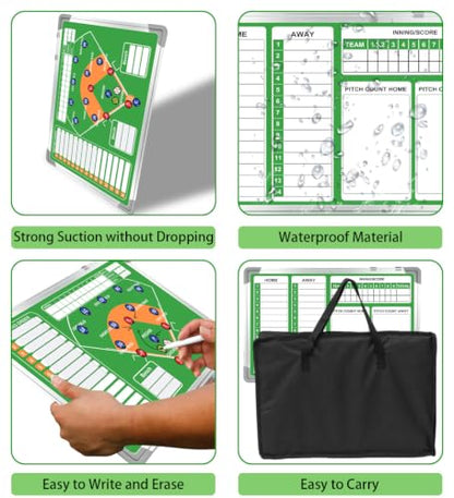Magnetic Baseball Lineup Board, Softball Lineup Board, Baseball Accessories | Waterpfoof Softball Board with Lineup Cards for Dugout|Baseball Dry Erase Tactics Board|Baseball Clipboard for Coaches - color: Baseball-green