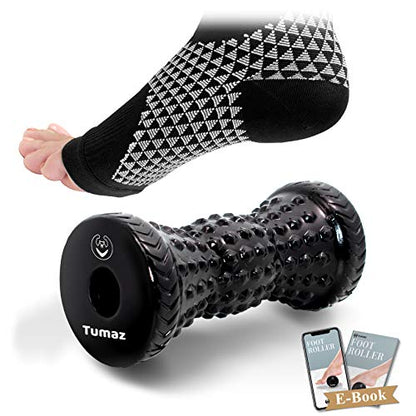 Tumaz Foot Roller for Deep Tissue Massage & Reflexology | Ergonomic Roller | Deep Tissue Massage | Reflexology | Portable Design | Ideal for Foot Recovery - color: Diamond(black) 2-piece Set
