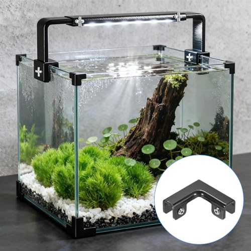 M METERXITY 2-Pack Glass Clamps, Aluminum Alloy L-Shaped Glass Connector Clip Holder for 8-10mm Thickness Panels/Display Cabinet/Aquarium/Fish Tank [Black] Combination Fixing Bracket