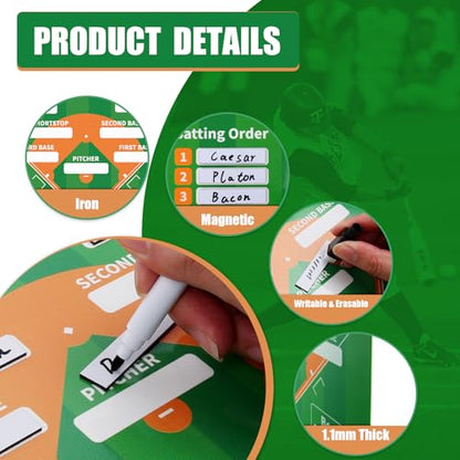AOLEBA Baseball Lineup Board for Dugout,Dry Erase Magnetic Metal Baseball Clipboard for Coaches - style: Horizontal - Green with Handbag