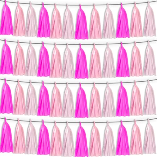 4P Maca-Rose Red Pink LightPink Tassel Banner Garland Foil Fringe Banner Tinsel Banner Backdrop for Parade Floats, Wall Hanging Curtain Parade Floats, Graduation Decorations, Wedding Party Decoration - color: Maca-Rose Red Pink LightPink