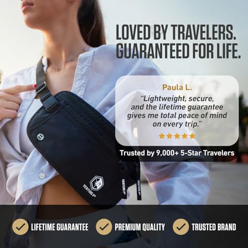 VENTURE 4TH Money Belt for Travel – Slim Hidden Under-Clothes RFID Blocking Anti-Theft Passport Holder & Travel Wallet Pouch for Men & Women to Protect Cash, Cards & Documents (Beige) - color: Beige