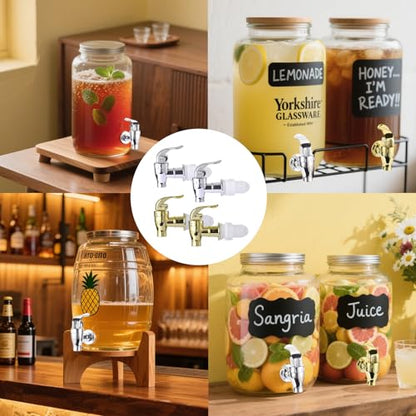 OHOH 4 Pack Spigot for Beverage Dispenser, Plastic Water Spigot Dispenser | BPA-Free Water Jug Spout,Reusable Spigot Spout Water Beverage Lever Pour Dispenser Valve Crock Tap(2 Silver+2 Gold) - color: Silver&Gold
