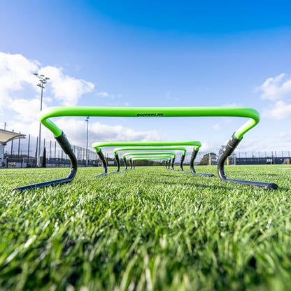QUICKPLAY Adjustable Speed Hurdles Set of 6 - Soccer Training Hurdles for Agility Drills, 6in 9in 12in Height Settings, Portable Football Agility Hurdles with Carry Bag | 3-in-1 heights: 6, 9 & 12 in, Quick-click adjust, Footwork & plyometric drills, Port