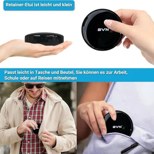 BVN Retainer Case with Mirror, Orthodontic Dental Case for Braces, Mouth Guard, Dentures, Teeth Aligner, Night Guard Container Storage Holder Black - size: Circular case with mirror