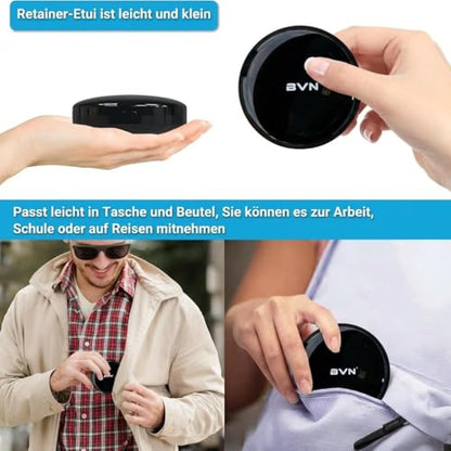 BVN Retainer Case with Mirror, Orthodontic Dental Case for Braces, Mouth Guard, Dentures, Teeth Aligner, Night Guard Container Storage Holder Black - size: Circular case with mirror