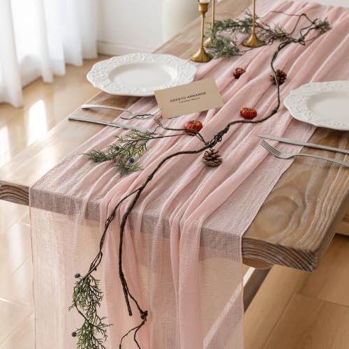 2Pcs Pink Cheesecloth Table Runner 120 Inches for Party Home Decor - color: Blush Pink, size: 35"x120"(Pack of 2)