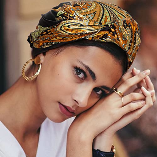 HBselect 4PCS Head Scarf for Women 35” Silk Feel Hair Scarf - color: Black, Camel, Beige, Blue