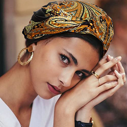 HBselect 4PCS Head Scarf for Women 35” Silk Feel Hair Scarf - color: Black, Camel, Beige, Blue