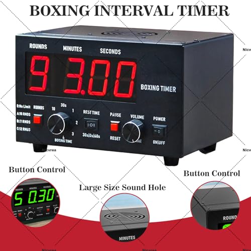 Interval Timer with LED Display - Adjustable Sound, Customizable Training Time & Repetitions for Boxing, MMA, and Kickboxing Workouts Green - color: Green