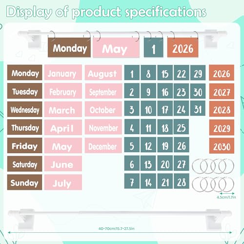 Boho Magnetic Flip Calendar for Classroom, Adjustable Rod Date Flip - color: 10-2