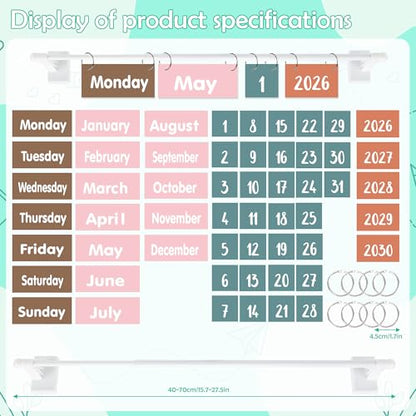 Boho Magnetic Flip Calendar for Classroom, Adjustable Rod Date Flip - color: 10-2