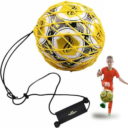 PodiuMax Handle Solo Soccer Kick Trainer with New Ball Locked Net Design, Soccer Ball Bungee Elastic Training Juggling Net (Fits Ball Size 3, 4, 5) - color: yellow
