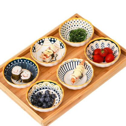 6 Pack 3 oz Small Soy Sauce Dish Ceramic Dipping Sauce Bowls | Moroccan Style/Yellow/Cute/Mini Dipping Bowls for Sushi,Side Dish,Ketchup,Dips,Condiment,Snack/BBQ Party/Stackable - color: Yellow