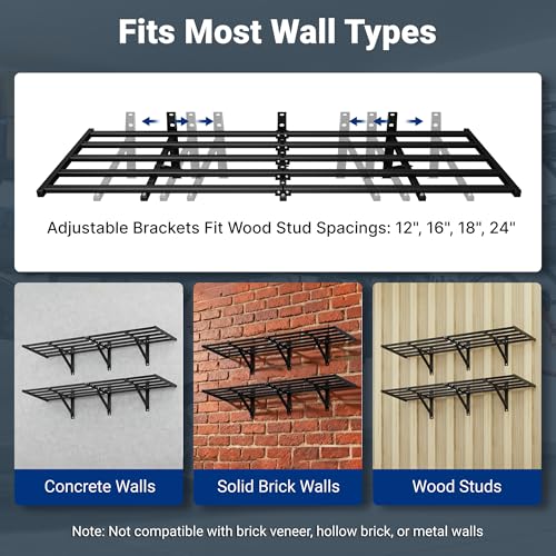 FLEXIMOUNTS 2-Pack 2x6ft Heavy Duty Garage Wall Shelving, 1200lbs Capacity, Garage Shelving Wall Mounted with 8 Hooks, Storage for Power Tools, Garden Supplies, Storage Bins, Lite Series - size: 2pack 2x6ft w/ 8 hooks-1200lbs