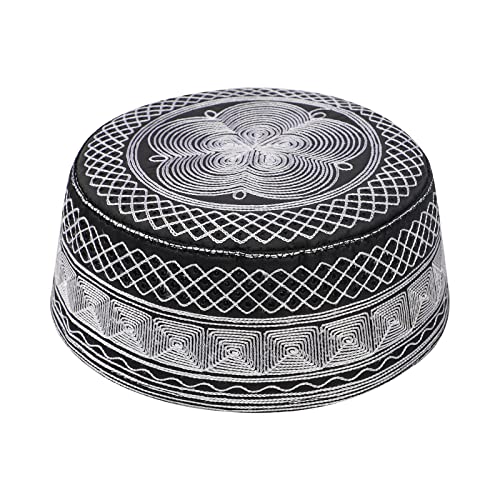 Muslim Prayer Kufi Hat for Men Boys Islamic Beanie Skull Cap Prayer Headwear Embroidery Kofia Topi Sun Hat Ramadan Eid Gift - color: White, Chain Embroidery