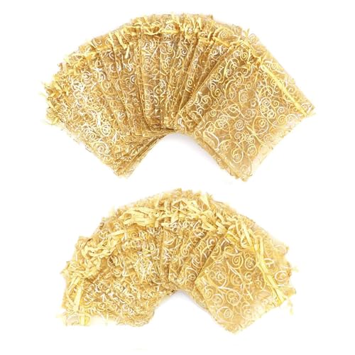 Organza Gift Bags Gold Sheer 50pcs 4x6 Inch ＆ 50pcs 5x7 Inch Mesh Favor Bag - color: 4x6 & 5x7 INCH 100pcs, size: 1 Count (Pack of 100)