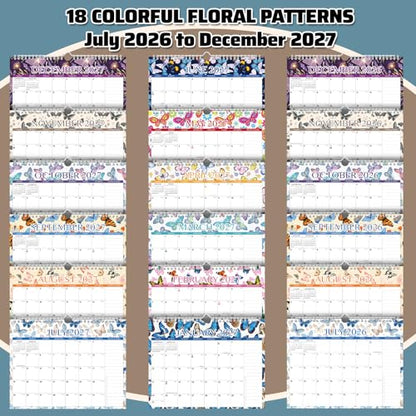 Wall Calendar 2026-2027 – 11 x 8.7 In, 18 Months from July 2026 to December 2027, Monthly Calendar with Holidays, Julian Dates, Grid Design for Scheduling, Home or School Use - color: Butterfly