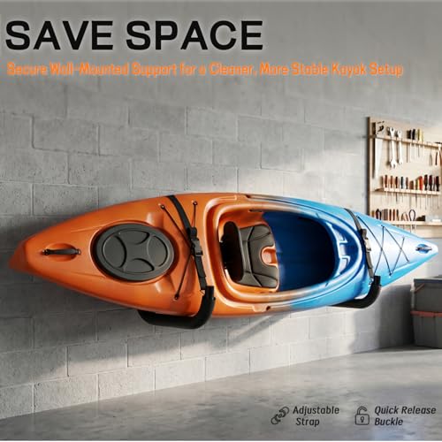 Kayak Storage Rack, Heavy Duty Wall Mount Kayak Hanger for Secure Storage, Garage Hooks for Kayaks, SUP Paddle Boards, Canoes, Surfboards - size: 10.6" x 15.5", Pack of 4