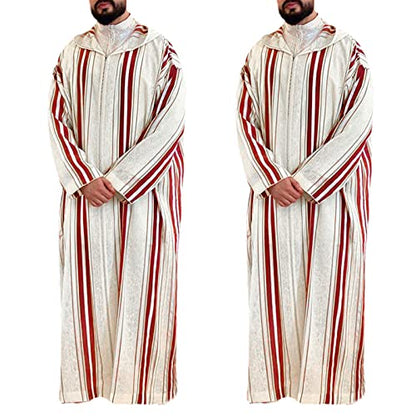 Thobe for Men,Arabic Clothing Men Djellaba Kaftan Middle East Caftan Casual Hooded Striped Robe Jubba Thobe - size: XX-Large