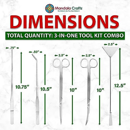 Mandala Crafts Stainless 12" Aquascape Tool Kit for Aquarium Terrariums - color: Stainless Steel 5-in-1 Kit, size: 12 Inches