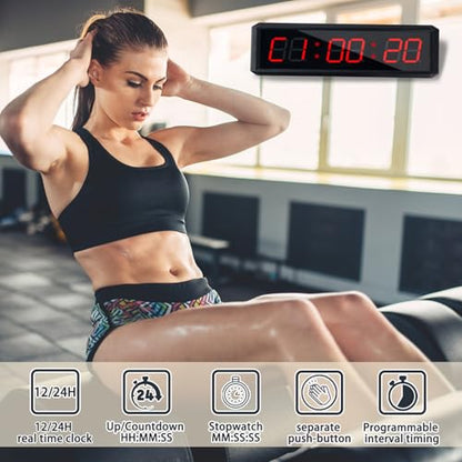 Independent Button Type 1.5-inch Fitness Room Rest Timer, Suitable for Gym Exercise/School/Home Exercise/Boxing Gym/Indoor Rock Climbing (1.5 inch 6-Digit red)