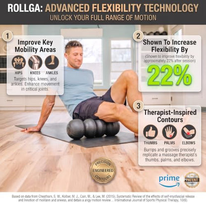 Rollga - High Density Foam Roller for Exercise & Back Pain, 18 inches | Patented Grooves Protect Spine & Bone, Bumps Reach Deeper, Design Mimics Hands-On Massage, Increase Flexibility 22% - color: Blue
