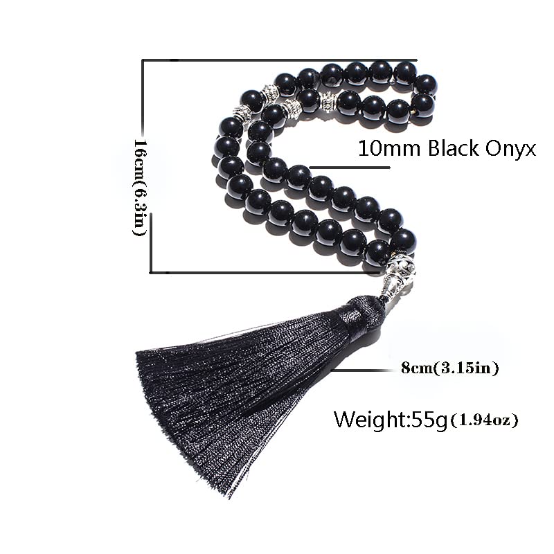 Tasbih Prayer Beads Allah & Muhammad Islamic Prayer Rosary Muslim Islam Misbaha Tasbeeh Sibha 99 Prayer Beads Necklace 33 Prayer Beads Bracelet - color: 10mm Black Onyx