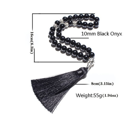 Tasbih Prayer Beads Allah & Muhammad Islamic Prayer Rosary Muslim Islam Misbaha Tasbeeh Sibha 99 Prayer Beads Necklace 33 Prayer Beads Bracelet - color: 10mm Black Onyx