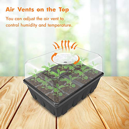 Gardzen 10 Pack Seed Starting Tray, Plant Germination Trays, Seed Starter Kit with Adjustable Humidity Vented Dome, Plant Growing Kit 6.6" x 4.5", Total 120-Cell, Black | Plant Germination Kit with Humidity Control Dome, 6.6"x4.5" Growing Trays for Seedli