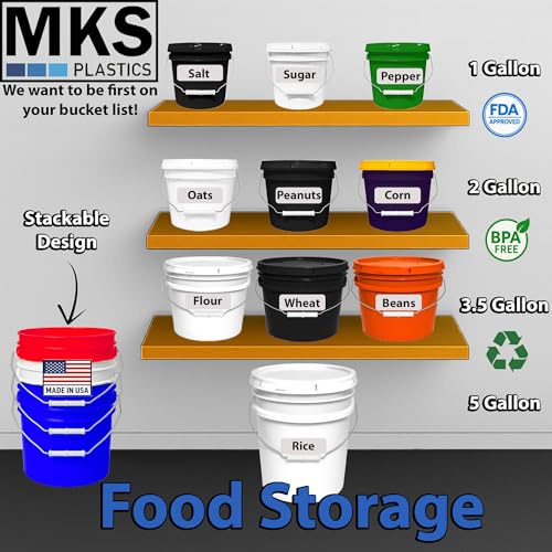 1-Gallon Bucket with Airtight Lid – Made in USA, Food Grade BPA Free Plastic, Heavy Duty Multi-Use, Metal Handle with Grip, Stackable Storage – White, 4 Pack - color: White, size: 4
