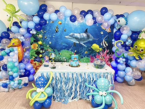 7x5ft Ocean Dolphins Backdrop Under the Sea Whale Backdrop | Summer Under the Sea Banner for Kids Aquarium Corals Tropical Fish Background Underwate Baby Shower Backdrops for Photoshoot