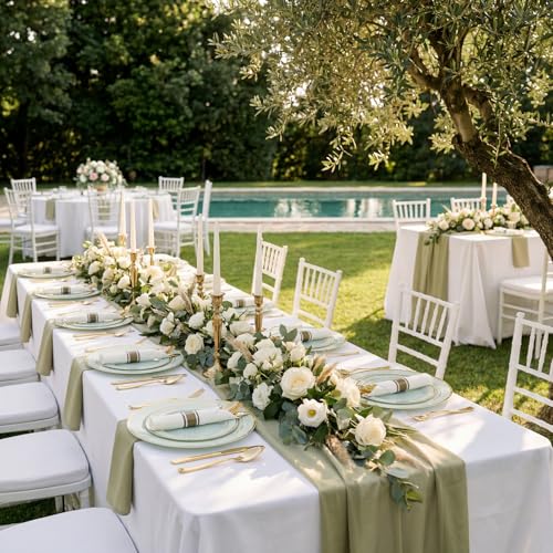 WDF Partyware 350PCS Green Plates Disposable - Sage Green Plastic Plates 50Guests Plastic Dinnerware with Rolled Napkins for Party/Birthday/Spring - color: Sage Green, size: 350