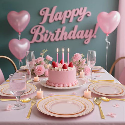 175PCS Pink Gold Plastic Dinnerware Set,Pink Plastic Plates, Include: 25 Dinner Plates, 25 Dessert Plates, 25 Pre Rolled Napkins with Gold Silverware, 25 Cups for Spring Wedding,Mother's Day - color: Pink and Gold