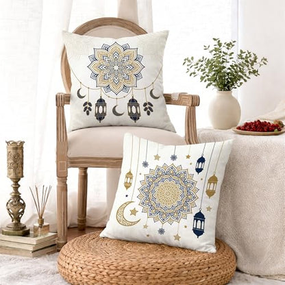 Lantern Throw Pillow Covers Set of 4, Islamic Festive Crescent Star Eid Gold Soft Velvet Washable Square Pillow Cases for Living Room Bedroom Loft Office Car Decor 20x20 Inch - size: 20" x 20" (Pack of 4)