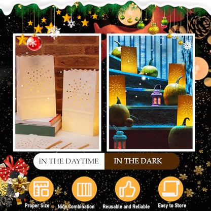 Sabary 50 Sets Luminary Bags with Flameless Tea Lights Outdoor Luminaries LED Lantern Candle Bags for Wedding Birthday Ramadan Christmas Party Decorations Romantic Decor(Sun) - style: Sun