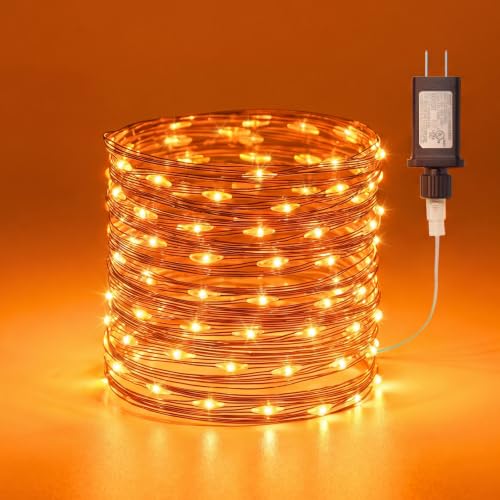 Orange Fairy Lights Plug in, Thanksgiving Fall Decorations, 33FT 100LEDs Halloween String Lights, Waterproof Black Wire Lights for Home Party Ghost Haunted House Indoor Outdoor Halloween Decorations - color: Orange, size: 100 LEDs