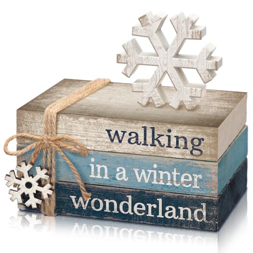 4 Pcs Table Decorations Tiered Tray Decorations Mini Wooden Books Signs for Office Shelf Classroom Tabletop Bookshelf(Snowfake) - style: Snowfake