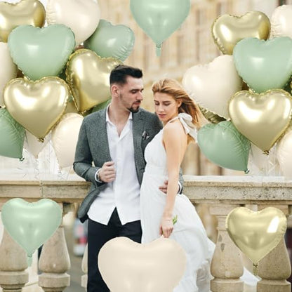 Sage Green Gold Heart Balloons, 10PCS Cream Foil for Jungle Baby Shower - color: Sage Green Gold