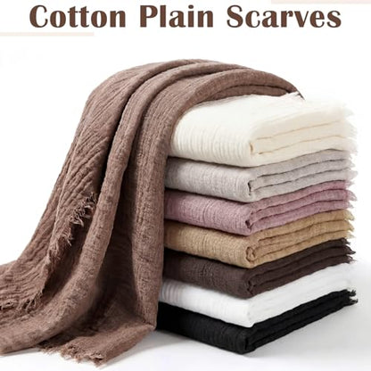 Zhanmai 8 Pcs Women Hijab Scarf for All Season Muslim Scarf Shawl Crinkle Hijab Mixed Color - color: Neutral Colors