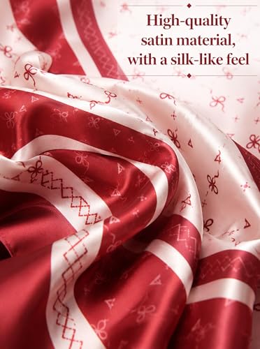 Satin Hijab Scarf for Women, Silk-Feeling Muslim Headscarf, Digital Bow Letter Print Head Wrap Shawl for Summer - color: Mlp004-white