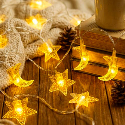 Whimsigoth Star and Moon Decor String Lights, Indoor Bedroom Classroom Dorm Patio Party Wedding Decor, Warm White (9ft Battery Powered) - size: 9ft Battery