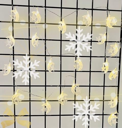 Ramadan & Eid LED String Lights, Twinkle Star Indoor Decoration for Festive Bright Stars Moon Decor Party Supply, Battery Operated (20pc Moon Star WW) - color: 20pc Moon Star Warm White